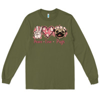 Army Green Peace Love Pugs Long Sleeve Tee - Jasminsmagicworld