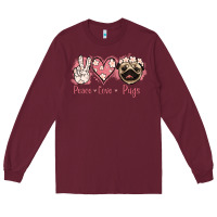 Burgundy Peace Love Pugs Long Sleeve Tee - Jasminsmagicworld