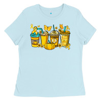 Baby Blue Childhood Cancer coffee cups yellow ribbon Ladies Tee - NancyCooperArtShop