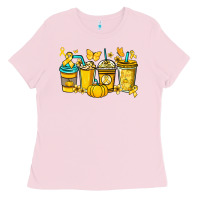 Bubblegum Pink Childhood Cancer coffee cups yellow ribbon Ladies Tee - NancyCooperArtShop