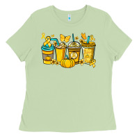 Matcha Childhood Cancer coffee cups yellow ribbon Ladies Tee - NancyCooperArtShop