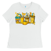 White Childhood Cancer coffee cups yellow ribbon Ladies Tee - NancyCooperArtShop