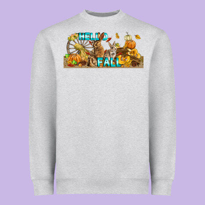 Hello Fall Rabbit Heavyweight Sweatshirt Designed By Lillyallendesigns