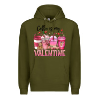 Army Green Coffee Is MY Valentine Premium Hoodie - CowhideDigitalArt