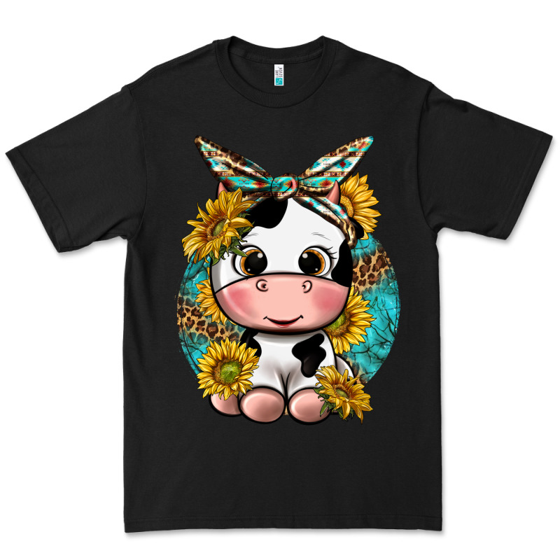 Cute Cow With Sunflower And Leopard Premium Tee by texasbilliewilder | Teevron