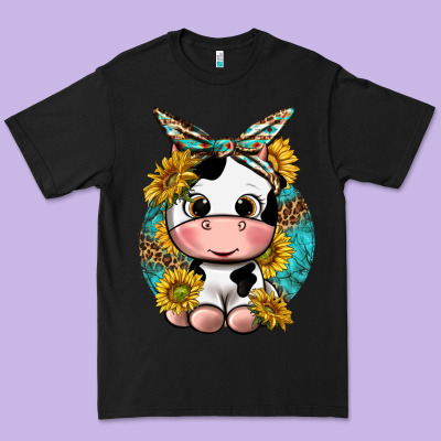 Cute Cow With Sunflower And Leopard Premium Tee Designed By Texasbilliewilder