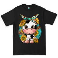 Black cute cow with sunflower and leopard Premium Tee - texasbilliewilder