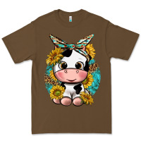 Cacao cute cow with sunflower and leopard Premium Tee - texasbilliewilder