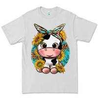 Dove Grey cute cow with sunflower and leopard Premium Tee - texasbilliewilder