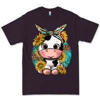 Plum cute cow with sunflower and leopard Premium Tee - texasbilliewilder