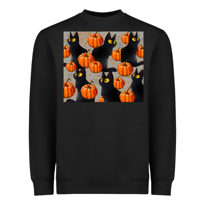 Black Cat With Pumpkins Tumbler Heavyweight Sweatshirt by LillyAllenDesigns | Teevron