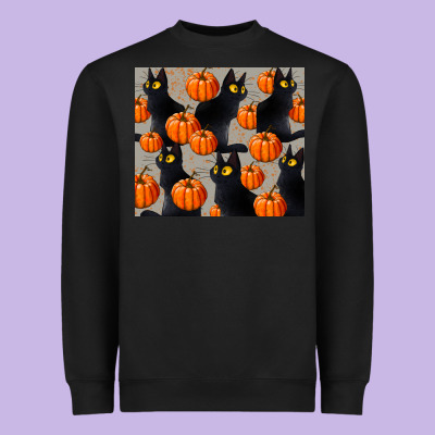 Black Cat With Pumpkins Tumbler Heavyweight Sweatshirt Designed By Lillyallendesigns