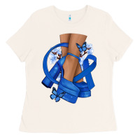 Bone Colon Cancer diva blue ribbon Ladies Tee - NancyCooperArtShop