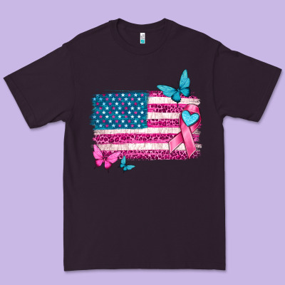 American Flag Breast Cancer With Ribbon Premium Tee Designed By Texasbilliewilder