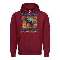 Burgundy just a boy who loves baby spinosaurus Zipper Hoodie - Artiststas