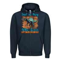 Navy just a boy who loves baby spinosaurus Zipper Hoodie - Artiststas