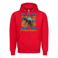 Red just a boy who loves baby spinosaurus Zipper Hoodie - Artiststas