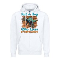 White just a boy who loves baby spinosaurus Zipper Hoodie - Artiststas