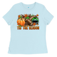 Baby Blue Tis' the season Football green helmet Ladies Tee - NancyCooperArtShop