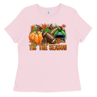 Bubblegum Pink Tis' the season Football green helmet Ladies Tee - NancyCooperArtShop