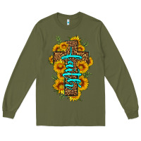 Army Green faith sunflower leopard cross olivia Long Sleeve Tee - OliviaCreatesArt