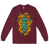 Burgundy faith sunflower leopard cross olivia Long Sleeve Tee - OliviaCreatesArt