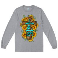 Heather Grey faith sunflower leopard cross olivia Long Sleeve Tee - OliviaCreatesArt