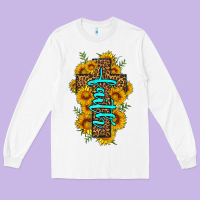 Faith Sunflower Leopard Cross Olivia Long Sleeve Tee Designed By Oliviacreatesart