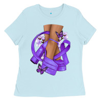 Baby Blue Cancer diva purple ribbon Ladies Tee - NancyCooperArtShop