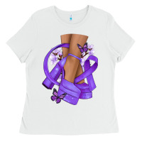 White Cancer diva purple ribbon Ladies Tee - NancyCooperArtShop