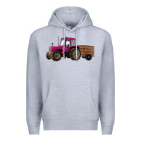 Heather Grey Pink Farm Tractor Premium Hoodie - RanaPortraitStore