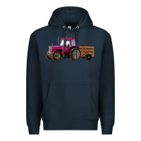 Navy Pink Farm Tractor Premium Hoodie - RanaPortraitStore
