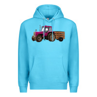 Ocean Blue Pink Farm Tractor Premium Hoodie - RanaPortraitStore