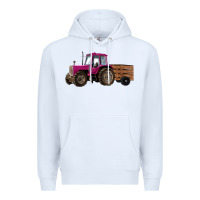 White Pink Farm Tractor Premium Hoodie - RanaPortraitStore