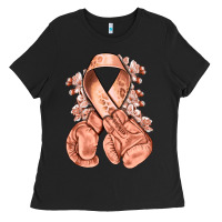 Uterine Cancer Peach Ribbon With Boxing Gloves Ladies Tee | Teevron