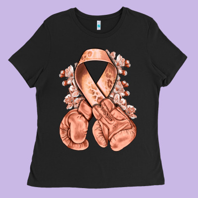 Uterine Cancer Peach Ribbon With Boxing Gloves Ladies Tee Designed By Nancycooperartshop