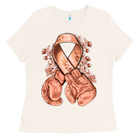 Bone Uterine Cancer peach ribbon with boxing gloves Ladies Tee - NancyCooperArtShop