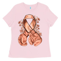 Bubblegum Pink Uterine Cancer peach ribbon with boxing gloves Ladies Tee - NancyCooperArtShop