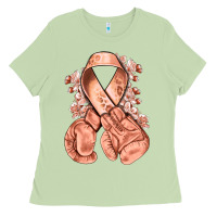 Matcha Uterine Cancer peach ribbon with boxing gloves Ladies Tee - NancyCooperArtShop