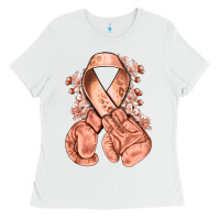 White Uterine Cancer peach ribbon with boxing gloves Ladies Tee - NancyCooperArtShop