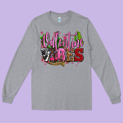 Valentine Vibes With Cowgirl Boots Olivia Long Sleeve Tee Designed By Oliviacreatesart