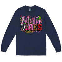 Navy valentine vibes with cowgirl boots olivia Long Sleeve Tee - OliviaCreatesArt