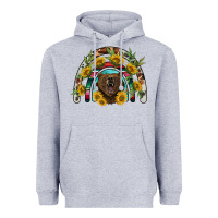 Heather Grey bear rainbow Heavyweight Hoodie - BarkalooDesign