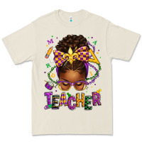 Mardi Gras Teacher Afro Messy Bun Premium Tee | Teevron