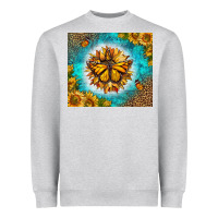 Heather Grey Monarch Butterfly Sunflower Heavyweight Sweatshirt - LillyAllenDesigns