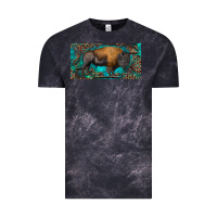 Cloud Black Bison with leopard and turquoise Vintage Tee - RanaPortraitStore