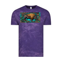 Cloud Purple Bison with leopard and turquoise Vintage Tee - RanaPortraitStore