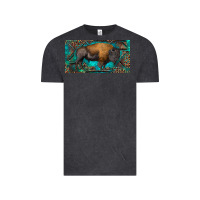 Vintage Black Bison with leopard and turquoise Vintage Tee - RanaPortraitStore