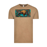 Vintage Coffee Bison with leopard and turquoise Vintage Tee - RanaPortraitStore