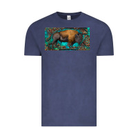 Vintage Denim Bison with leopard and turquoise Vintage Tee - RanaPortraitStore